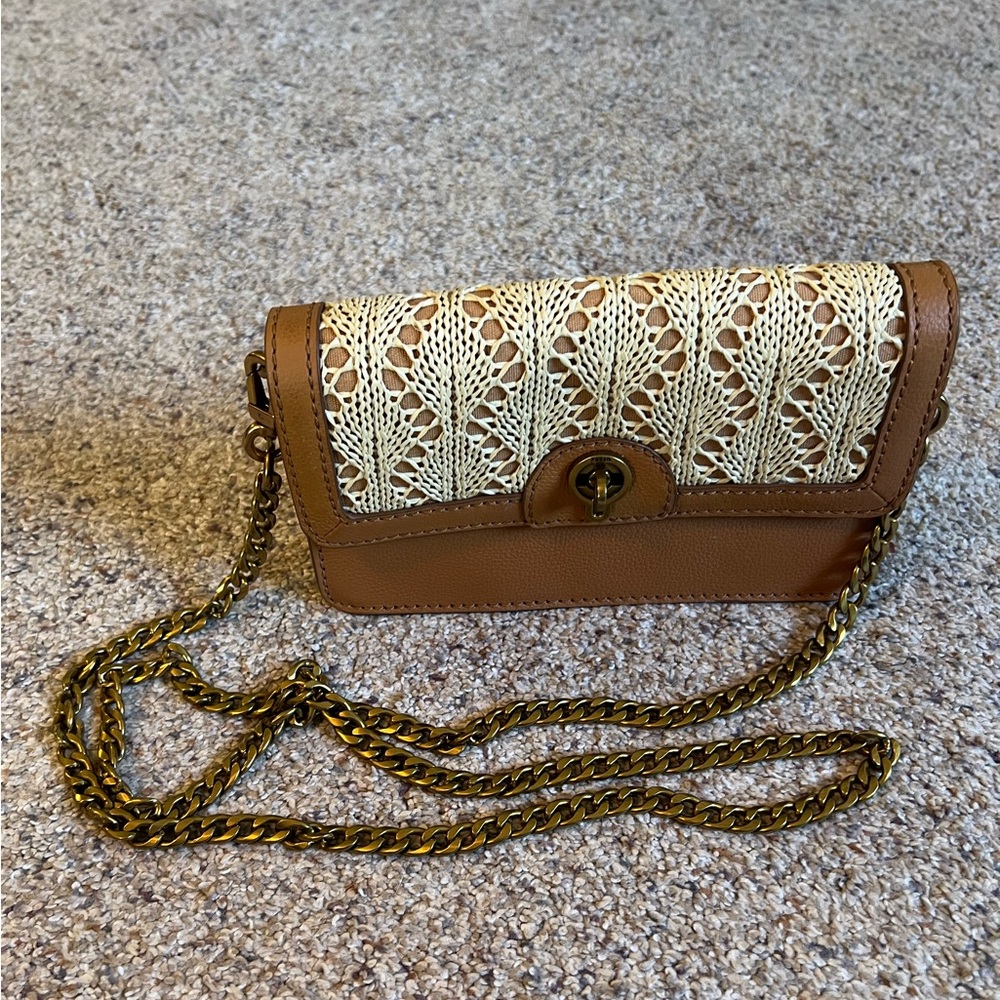 Fossil Brown and Cream Crossbody Bag with Chain Strap